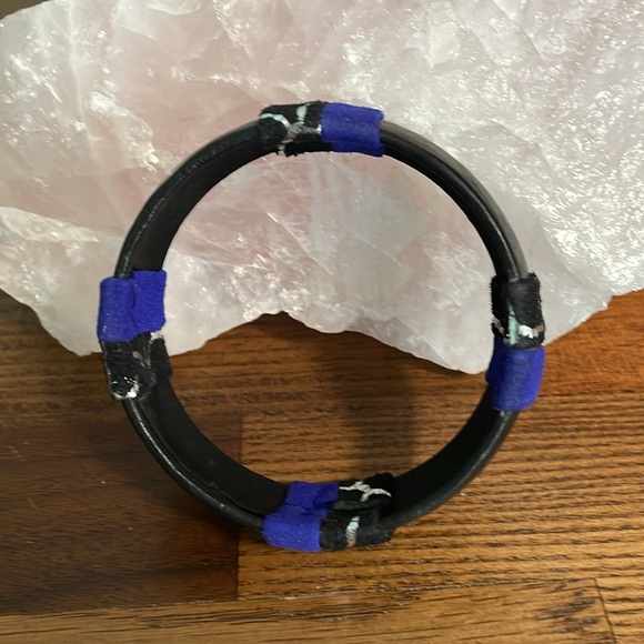 Black Leather and Blue Suede Bracelet / Bangle 🖤💙🖤 - Picture 3 of 4